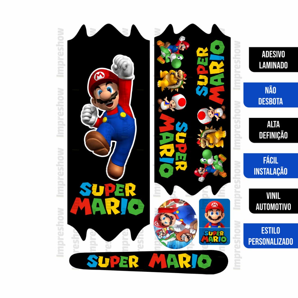 Cartela Adesivo Bike Super Mario Bros Bicicleta Infantil Aro 14/16/20 Mario Nintendo Encanador Luigi