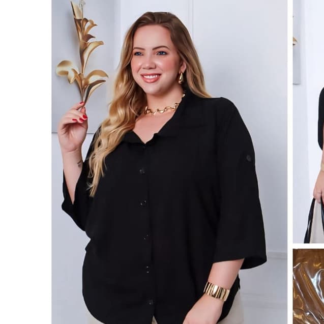Camisa Social Feminina Plus Size Manga 3/4 Cores Coras