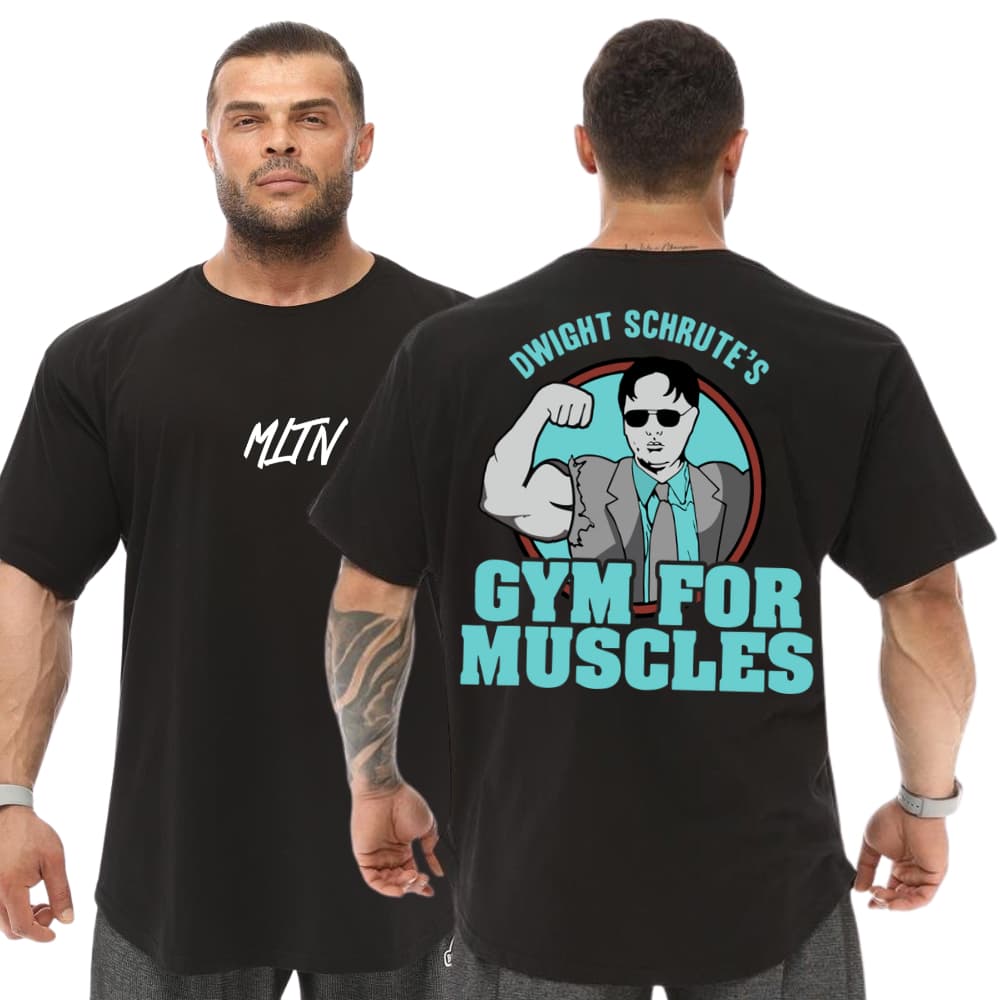 Camiseta Oversized Dwight Schrute Gym For Muscles Academia The Office Masculina Preta Promoção