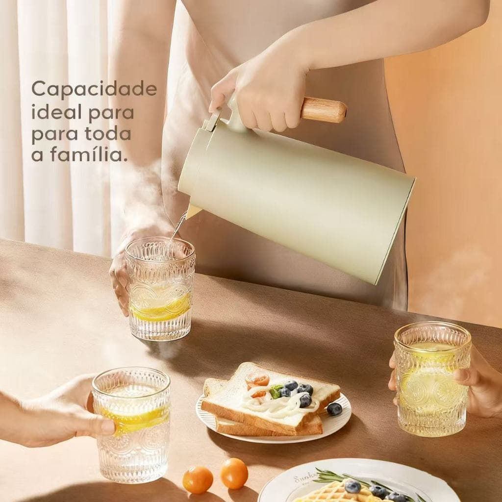 Garrafa Térmica Termômetro Digital 1L Café Chá Nórdica Com Cabo De Madeira