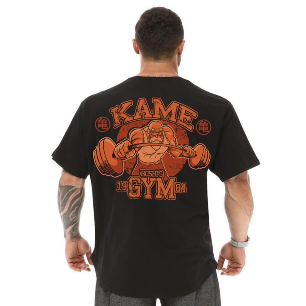 Camiseta Oversized Kame Roshi’s Gym Dragon Ball Academia Treino Fitness Preta Masculina Promoção