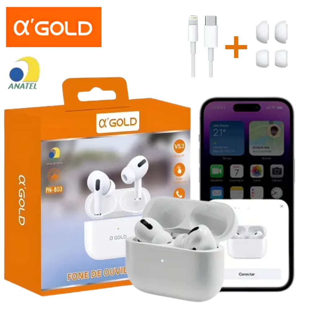 Fone de Ouvido Bluetooth A’Gold FN-BA3 Sem Fio Premium – Som Potente, Conforto e Alta Qualidade