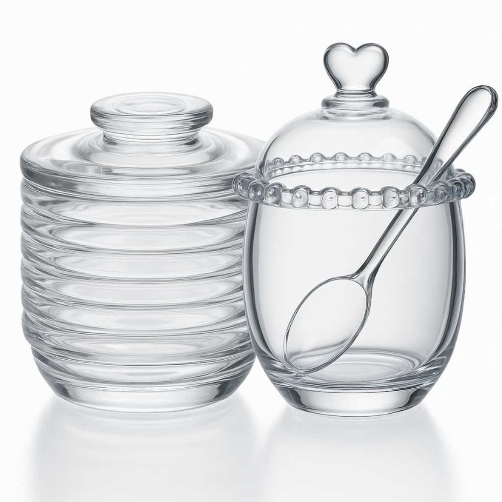 Conjunto Açucareiro e Manteigueira de Vidro Mesa Posta Café da Manhã Utensílios Doméstico