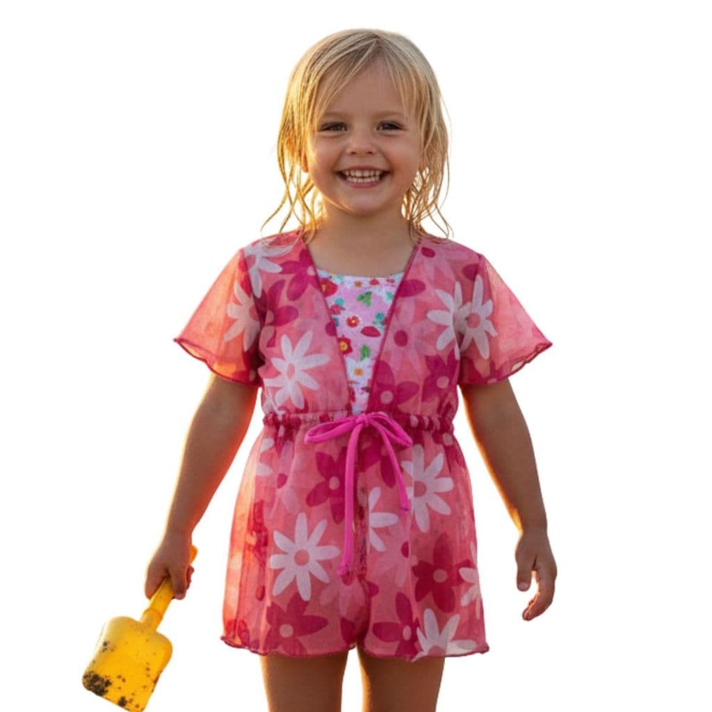 Kimono Saída De Praia Floral Fresco Infantil Menina Tule
