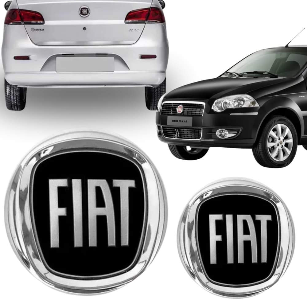 Par Emblemas Preto Traseiro E Dianteiro Fiat Siena 2008 a 2012