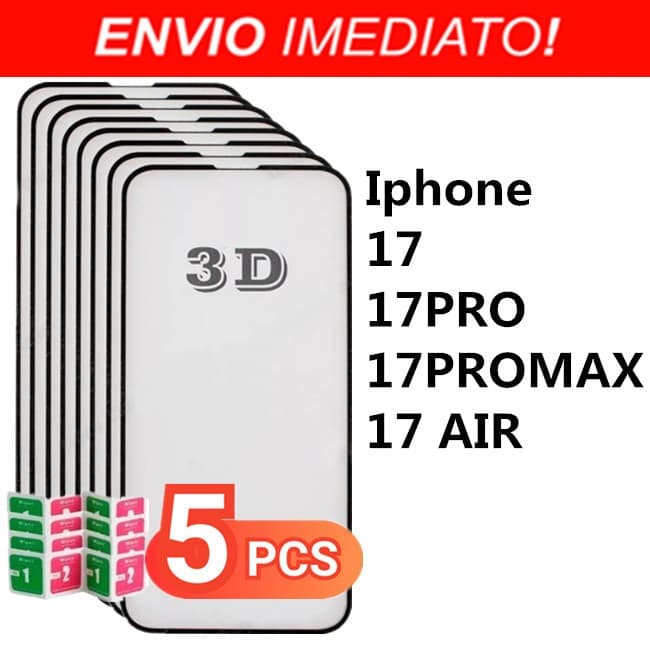 KIT 5 Película De Vidro 3D Temperado Para Iphone 17/17 PRO/17 PRO MAX/17 AIR