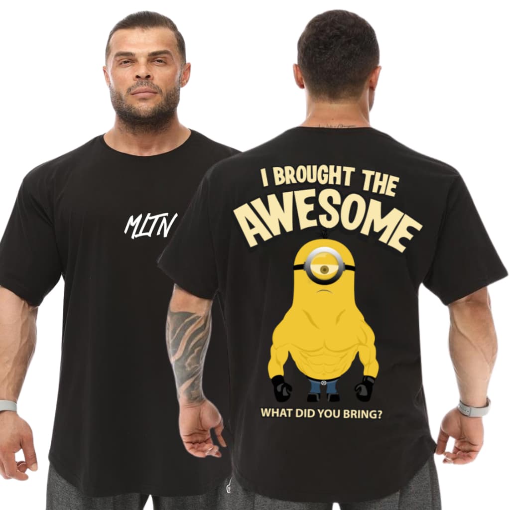 Camiseta Oversized Minion Musculoso Masculina Preta Estampa Engraçada Academia Streetwear Descolada