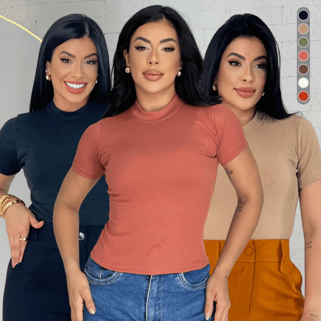 Blusa Feminina Canelada Premium Feminina Manga Curta Blusinha Básica Moda Estilosa