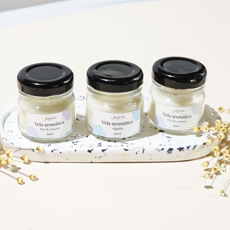 Kit 3 Velas Aromáticas Linha Essencial 40ml | Flor de Cerejeira + Algodão| Intensy Aromas