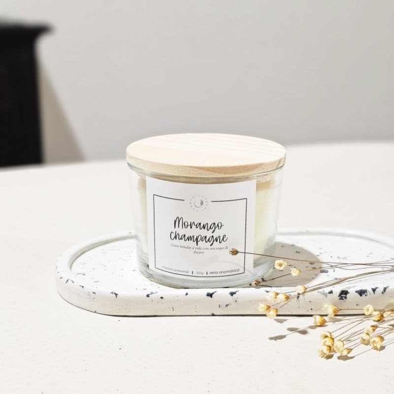 Vela Aromática Morango Champagne 120g  Linha Essencial| Aroma Frutado Elegante | Intensy Aromas