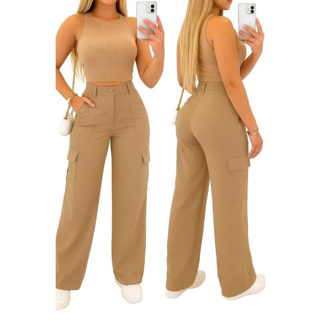 Calça Cargo Boca De Sino Pantalona Alfaiataria