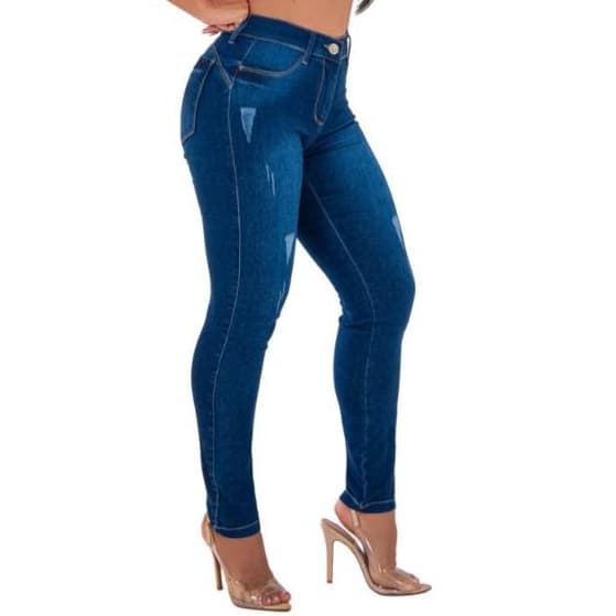 Calça Jeans Skinny Modelagem Empina Bumbum Cintura Alta Com Lycra Com Destroide