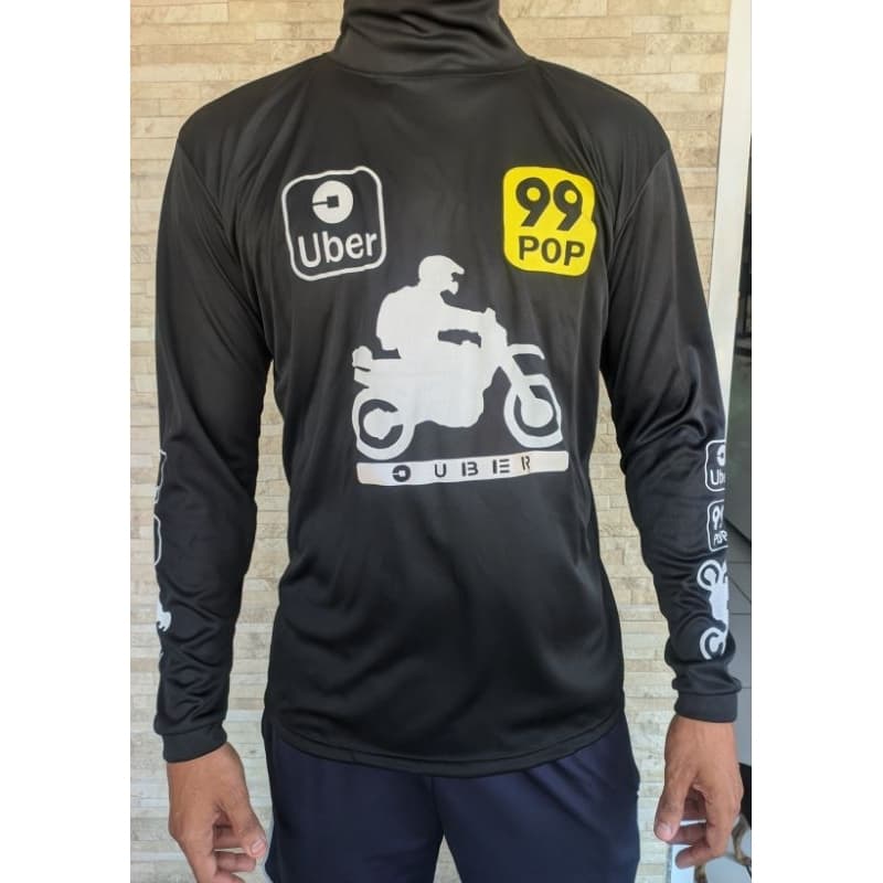 CAMISA / BLUSAS UBER/99 POP / IFOOD MANGA LONGA GOLA ALTA c/ faixa refletivo para motoqueiro MASCULINO