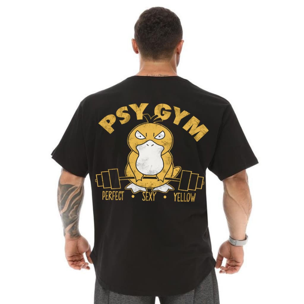 Camiseta Oversized Pokémon Psyduck PsyGym Treino Fitness Streetwear Manga Larga Malha Grossa