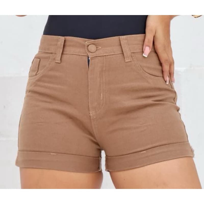 Shorts Jeans Feminino Grafite Cintura Alta Barra Dobrada Linha Premium