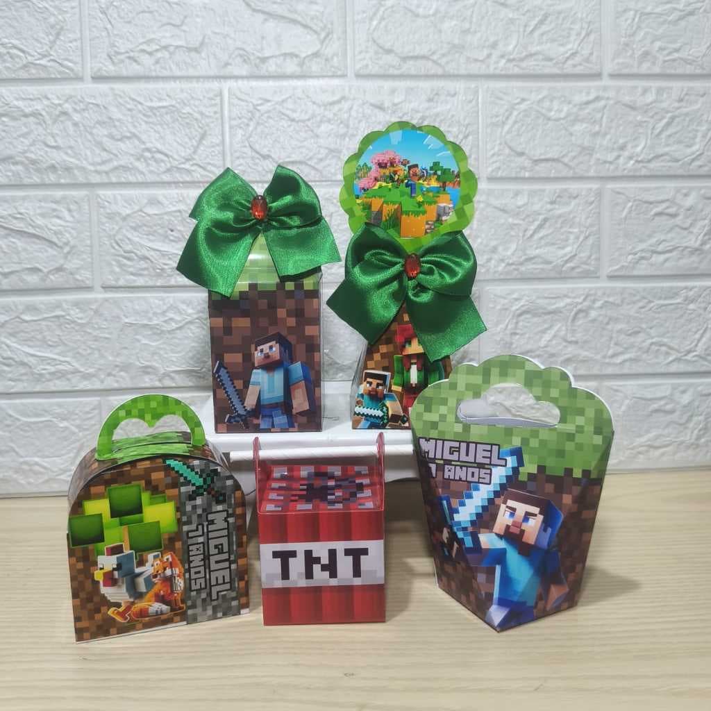 Kit Personalizados caixinhas Minecraftt Lembrancinha aniversário-Festa PEGUE E MONTE