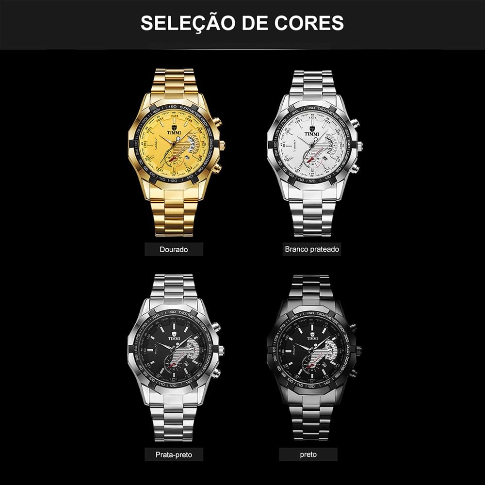 Relógio de Pulso Masculino Quartz à Prova d'Água com Pulseira de Aço Inoxidável Durável