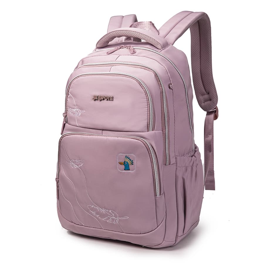 Ladies backpack padrão bordado reforçado nylon impermeável grande capacidade roxo