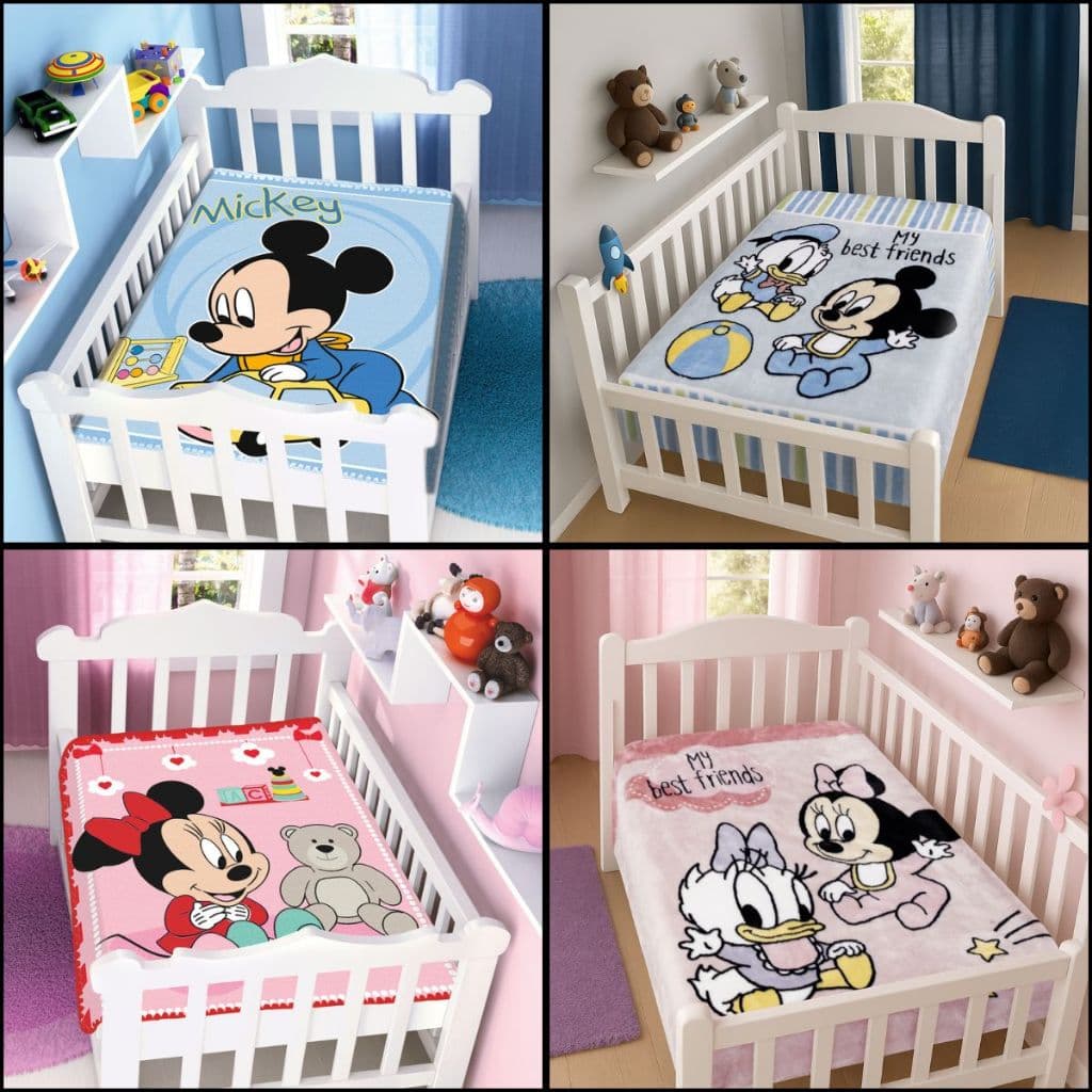 Cobertor Bebê Jolitex Antialérgico Raschel Minnie e Mickey 0,90m x 1,10m Original Licenciado Disney