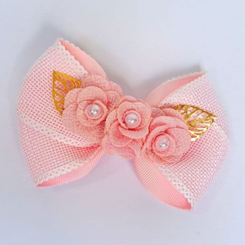 laço de cabelo luxo, laço infantil, laço no bico de pato com apliques de flores e juta