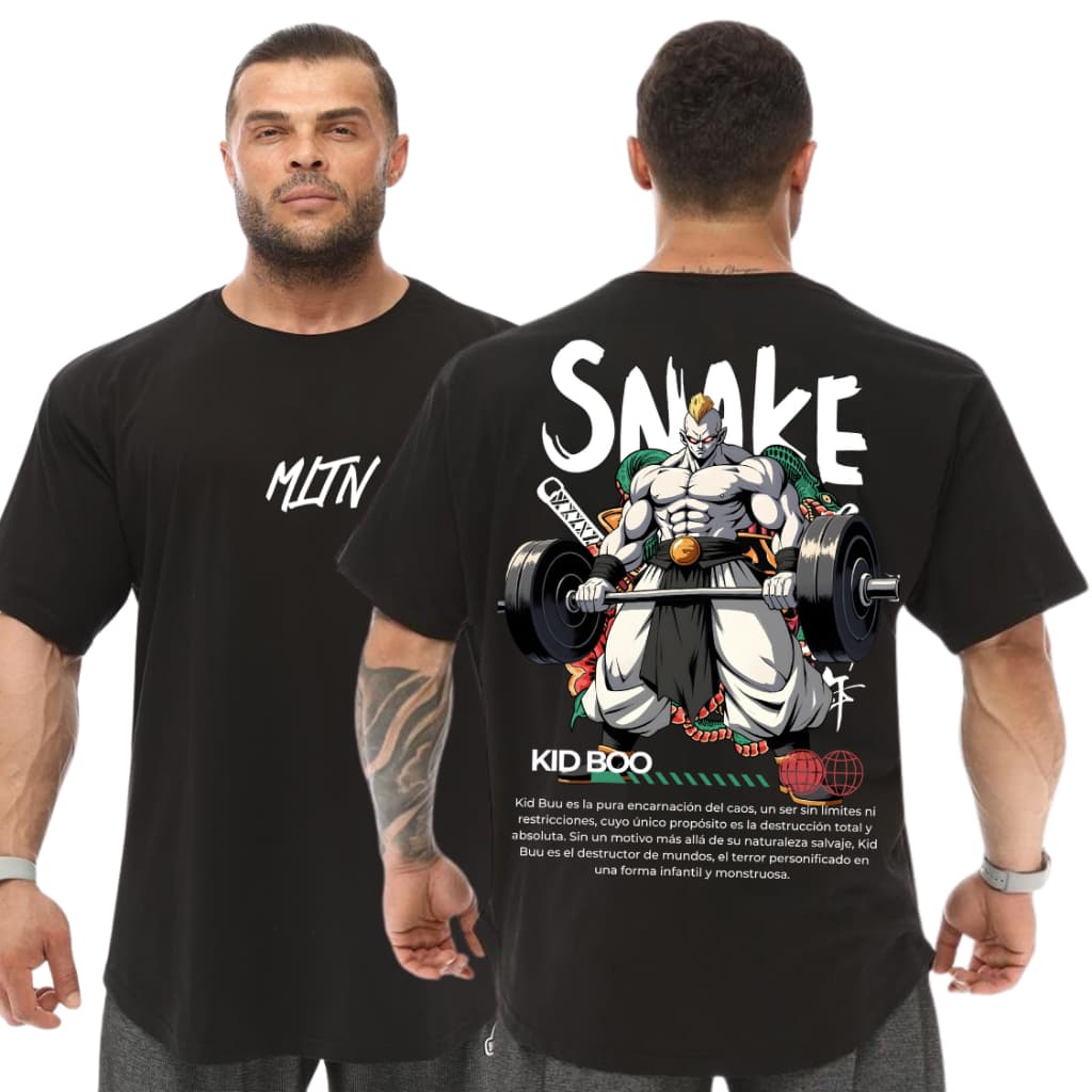 Camiseta Oversized Dragon Ball Kid Buu Academia Masculina Snake Treino Musculação Fitness