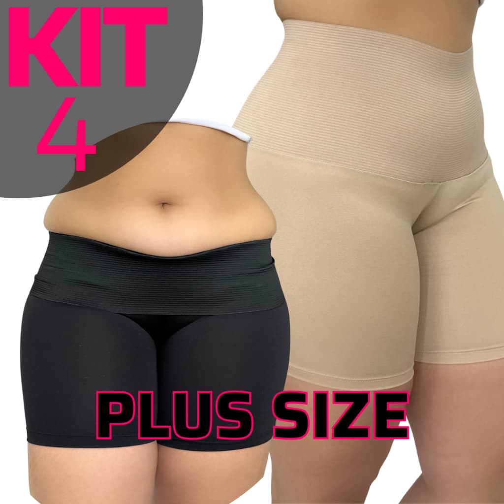 KIT COM 4 Short Plus Size Anágua Cinta Modeladora Feminino Segunda Pele Redutora De Medida Alta Compressão Reduz Medidas
