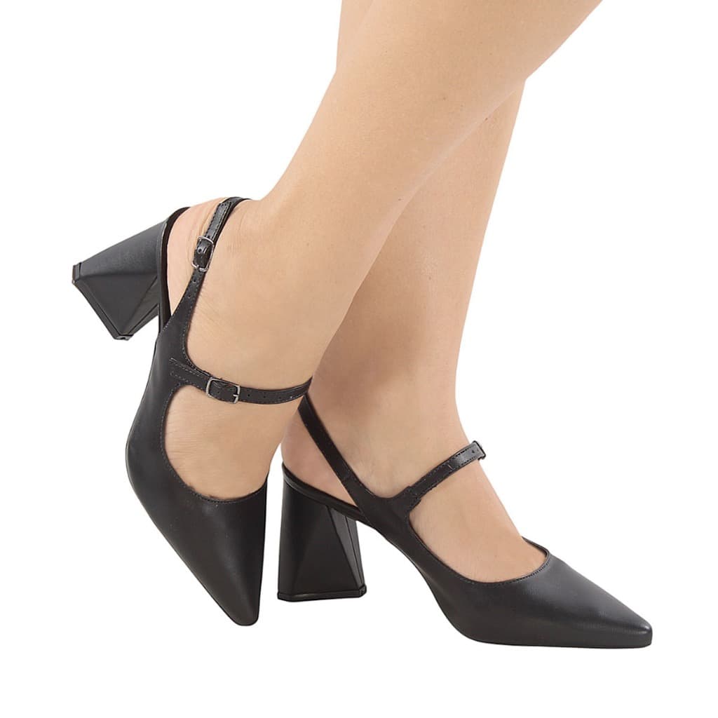 Scarpin Feminino Bico Fino Salto Bloco Médio 7,5 cm Confortável Elegante Casual Trabalho Festa