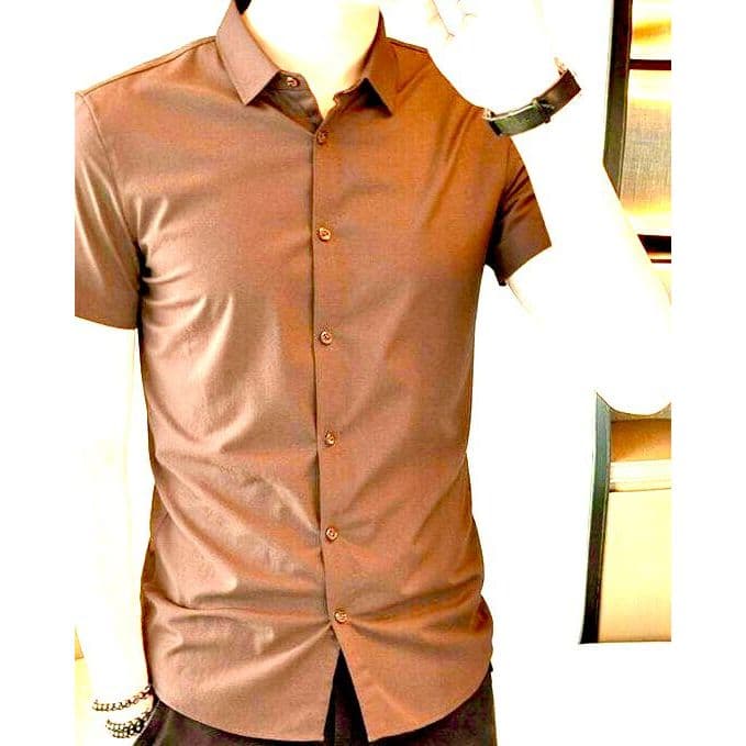 Camisa Masculino Linho Manga Curta Social Casual Slim Fit Verão Elegante AAO3