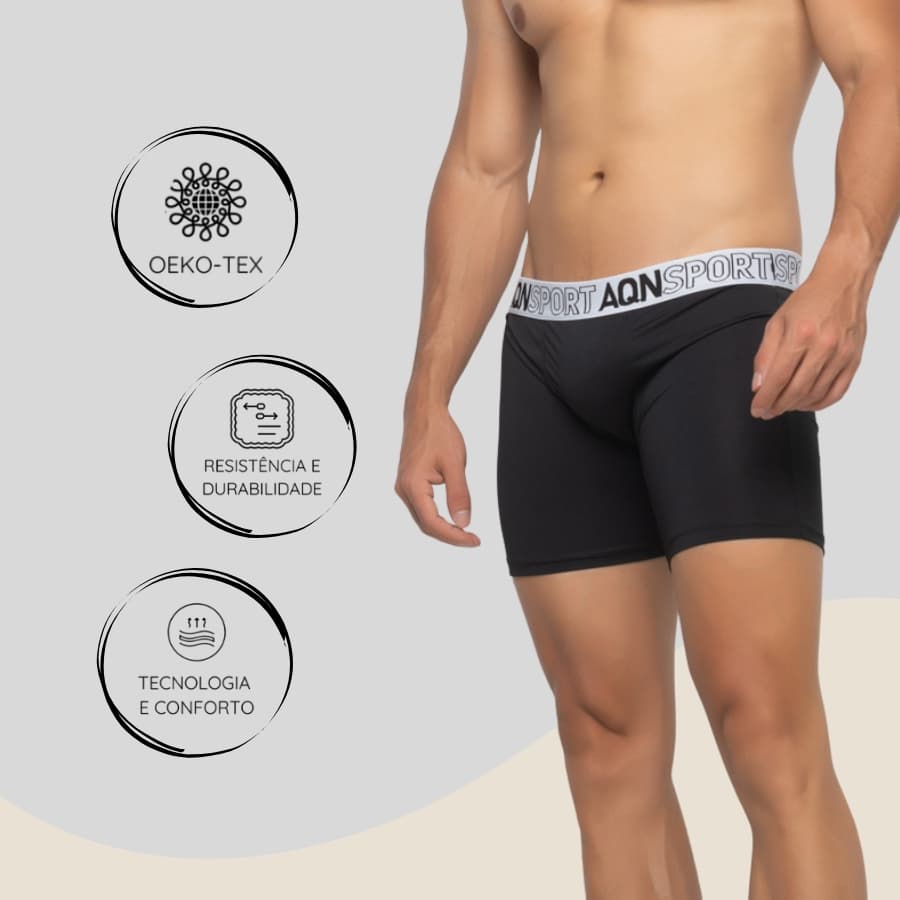 Cueca Box Ciclista Perna Longa Suplex Masculino conforto Treino Fitness AQN SPORT