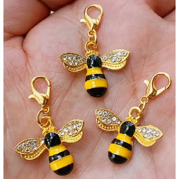 Chaveiro de Abelha com Strass Brilhantes com Mini Fecho de Lagosta de 12mm