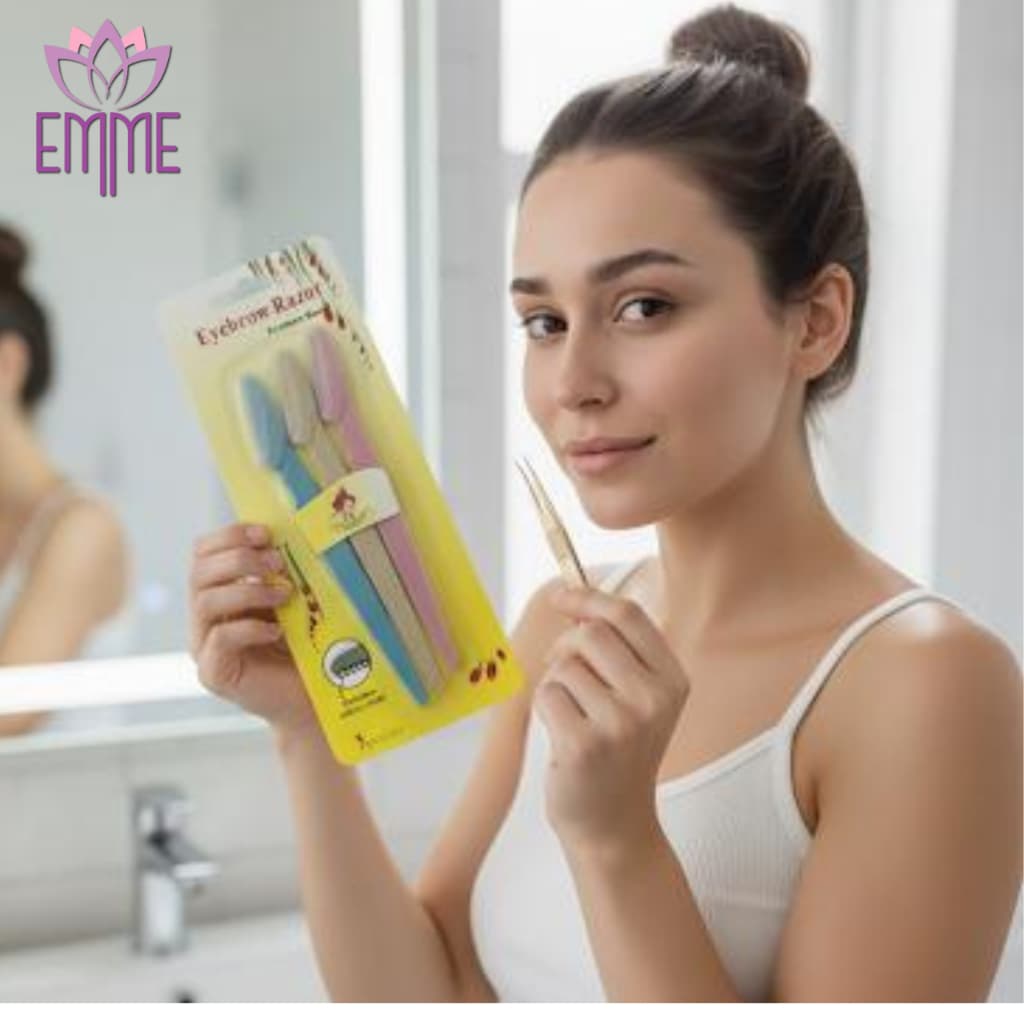 Kit com 3 lâminas navalha descartável colorida  + 1 pinça Brinde para sombrancelhas