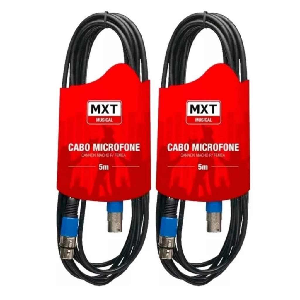 KIT 2 Cabo Microfone Xlr Cannon Balanceado Macho + Femea 5m Metros Mxt