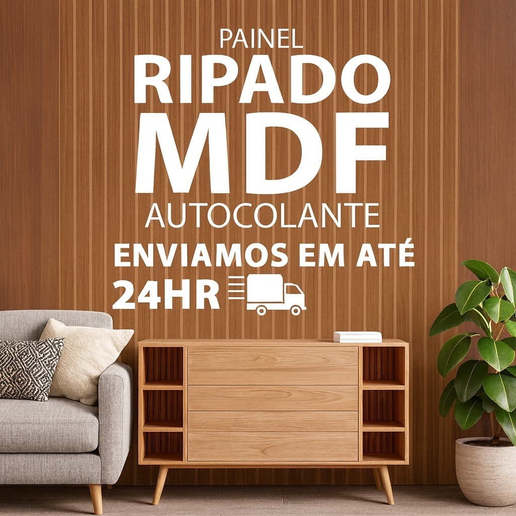 Kit Ate 50 Ripado MDF Adesivo Decorativo Autocolante 45x11 Painel Parede 3D Premium Sala Quarto