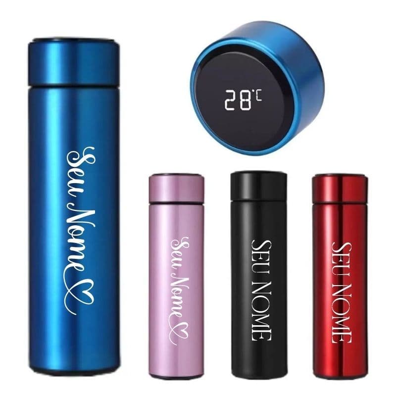 Garrafa Térmica C/ Visor De Temperatura Personalizada - 500ml I Garrafa De Agua, Academia, Escola, Trabalho I Presente