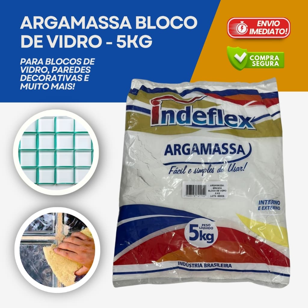 Argamassa Branca para Bloco de Vidro 5KG Indeflex – Acabamento Perfeito e Alta Aderência