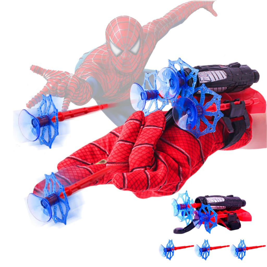 Kit 2 Luvas Lança Teia Dardo Aranha Brinquedo Infantil com Ventosa Herói