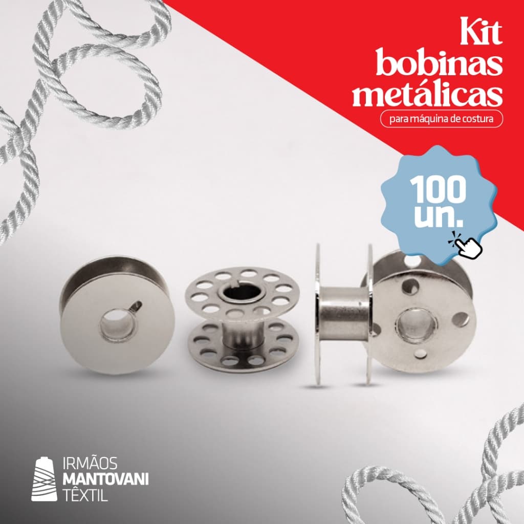 Kit 100 Bobinas Metálicas para Máquina de Costura | Reta, Industrial, Doméstica