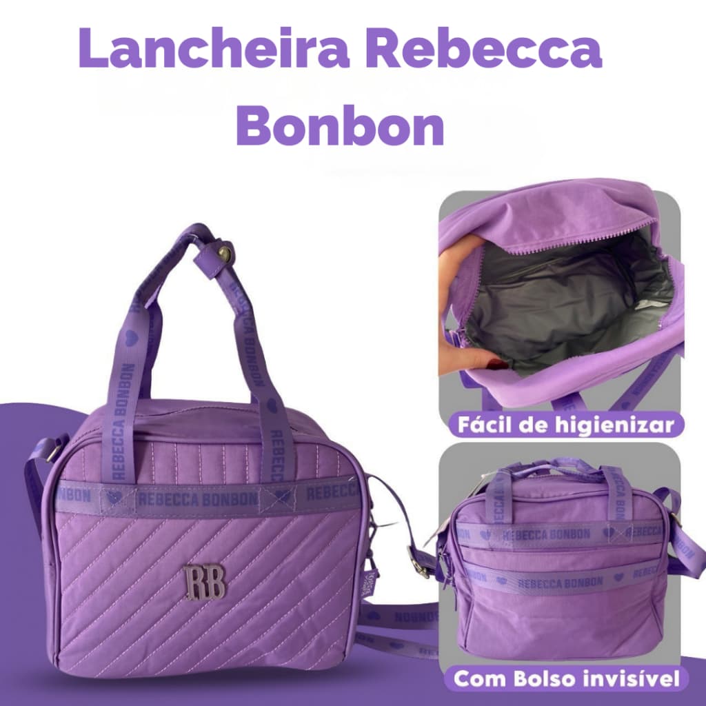 Lancheira Infantil e Adulto Rebecca Bonbon – Térmica, Roxa, Alça Ajustável e Bolso Invisível
