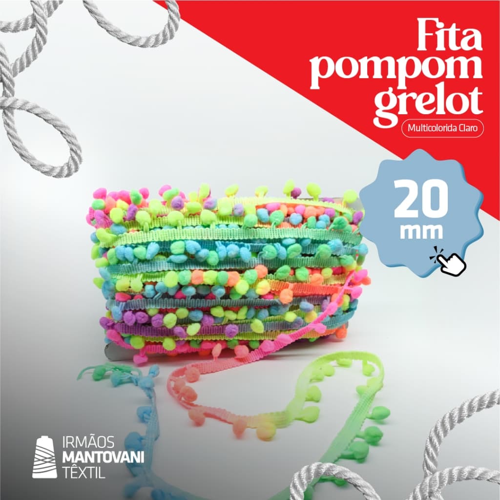 Fita Grelot / Pompons 20mm – 25m | Multicolorido Claro ou Escuro, Artesanato e Festas