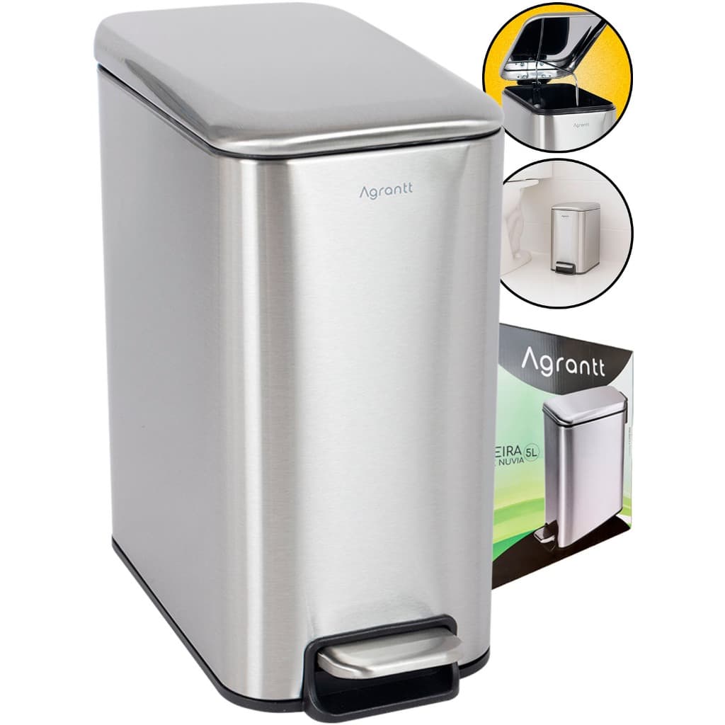 Lixo Lixeira Soft Close 5 Litros Aço Inox Pedal Balde Cesto Removível Slim Banheiro Lavabo Cozinha