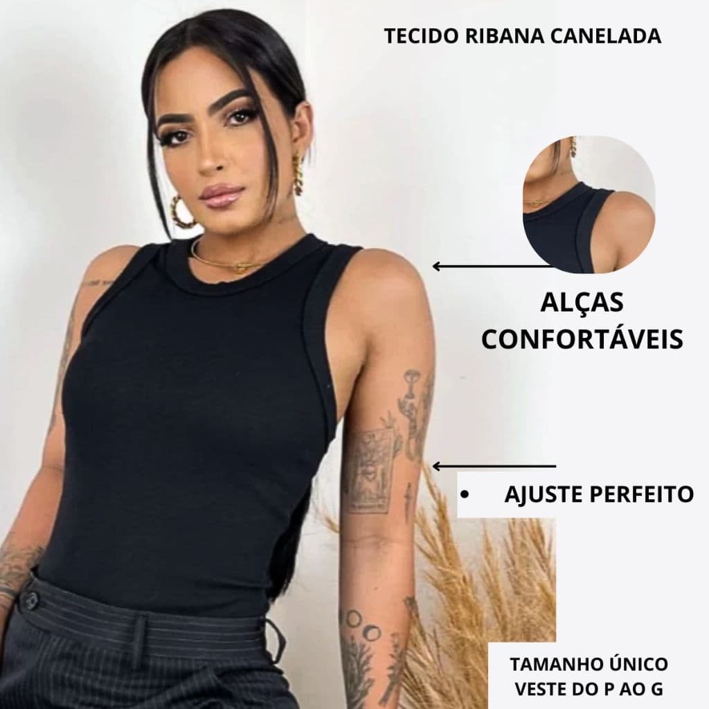 Body Feminino Regata Forrado Anarruga de algodão Canelado Premium