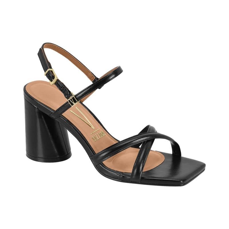 Vizzano Sandalia Salto Alto Redondo Tira Cruzada Elegante Festa Preto Branco Off Cherry Camel