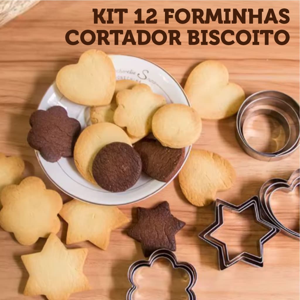 Kit12 peças Cortador Modelador Forma de Biscoito de aço inoxidável Pasta Americana Bolo Biscuit 12un