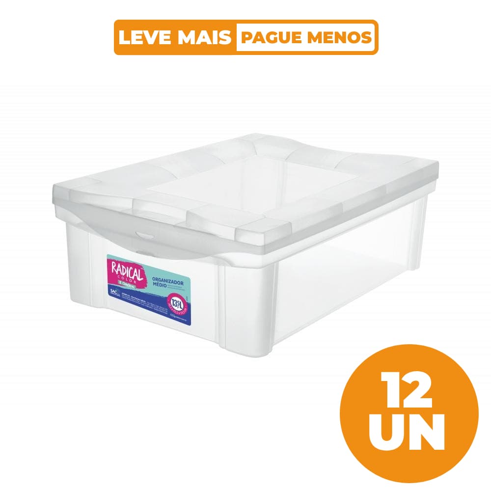 Kit 12 Caixas Organizadoras Plástica Cristal 13,5L Ordene