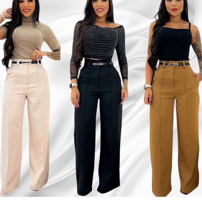 Calça Pantalona Femenina Social alfaiataria  tecido grosso