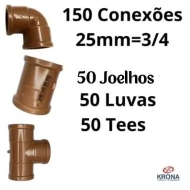 150 Conexões  25mm=3/4 Pvc Hidráulica Água Fria Alta qualidade 50 Joelhos 50 Luvas 50 Tees