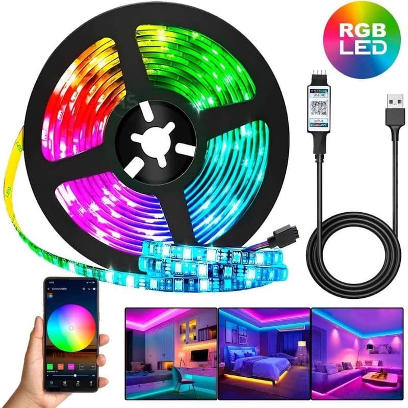 Fita Led RGB 5M Modo ativado por voz c/ controle OU Bluethooth APP KAP-5050P