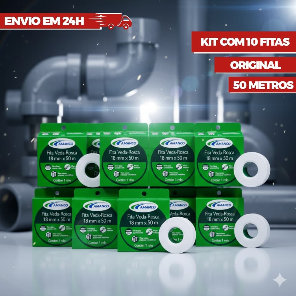 Kit 10 Peças Fita Veda Rosca 18mmx50m Amanco
