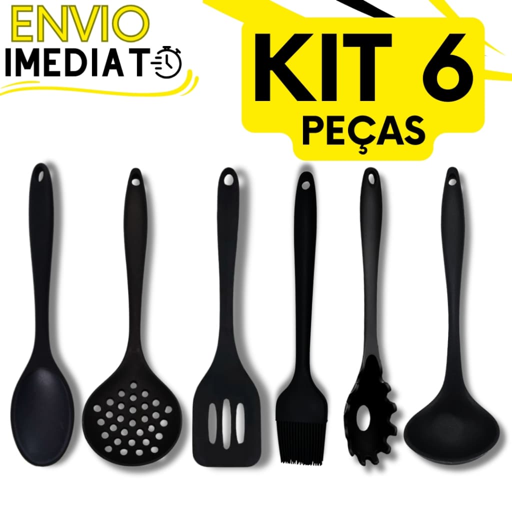 KIT 1/6 Unid Utensílios de Cozinha Silicone Super Resistente Colher Concha Escumadeira Espátula Pegador de Massa Pincel