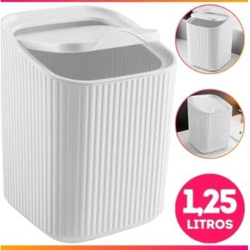 OFERTA Lixeira De Cozinha Escritório Banheiro 1,25L Tampa Design Moderno Branco Usual